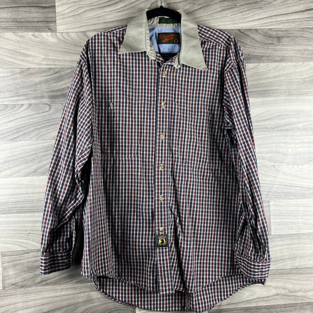 Rooster‎ Shirt Mens 16.5 34/35 Blue Button Down Plaid Cotton Vintage Western